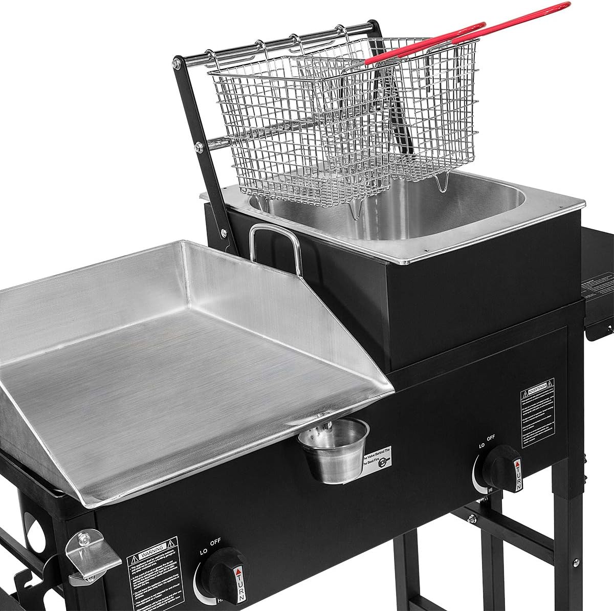 Barton 58,000 BTU Outdoor Dual Burner Stove Deep Fryer with 2-Side Shelves Propane Backyard Camping Cooking Range Wheels