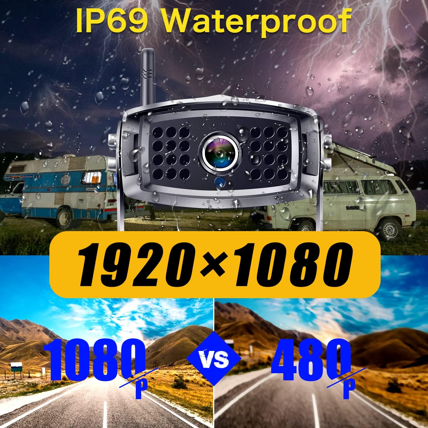 Wireless Trailer Camera HD 1080P 7 Inch DVR Monitor with Wireless 2 Rear View Cameras for RV/Truck/Bus/Camper/5th Wheel IP69 Waterproof Support 4 Cameras LeeKooLuu LK9