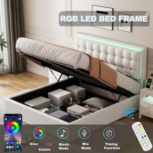 Lift Storage Bed Queen Size Linen Upholstered Platform Beds Modern Queen Bed Frame with a Hydraulic Storage and Slat Support, Gray ，Queen Bed