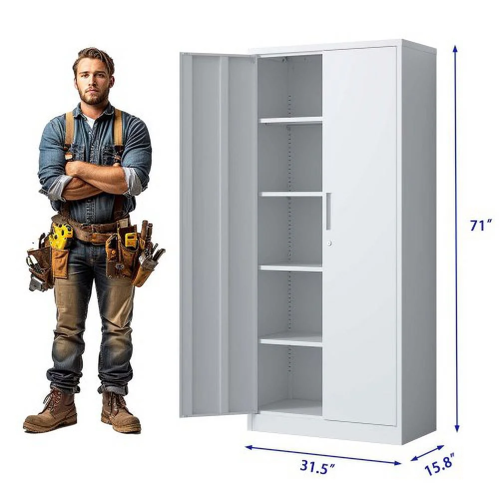 71"H Metal Garage Storage Cabinet, Black Tool Steel Locking Cabinet with Doors and 4 Shelves, Tall Cabinets for Garage Storage Systems Lockable File Cabinet for Home Office, Classroom/Pantry