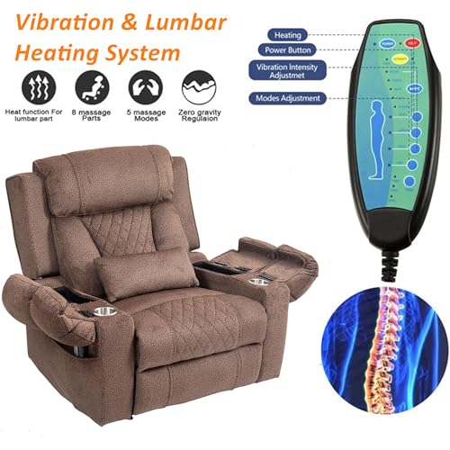 Light Grey Recliner Chair for Elderly | Tall and Big Man 400lbs | Chenille | Power Lift, Lay Flat, Stand Up, Wireless Charging Device, Extended Footrest, Massage Heat, Cup Holder, Lumbar Pillow