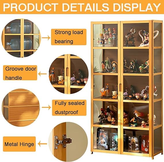 68" Curio Display Cabinet, Storage Shelves with Acrylic Glass Door, Collectibles Toy Organizers Rack & Display Shelf, Kids Bookshelf and Bookcase for Playroom, Bedroom
