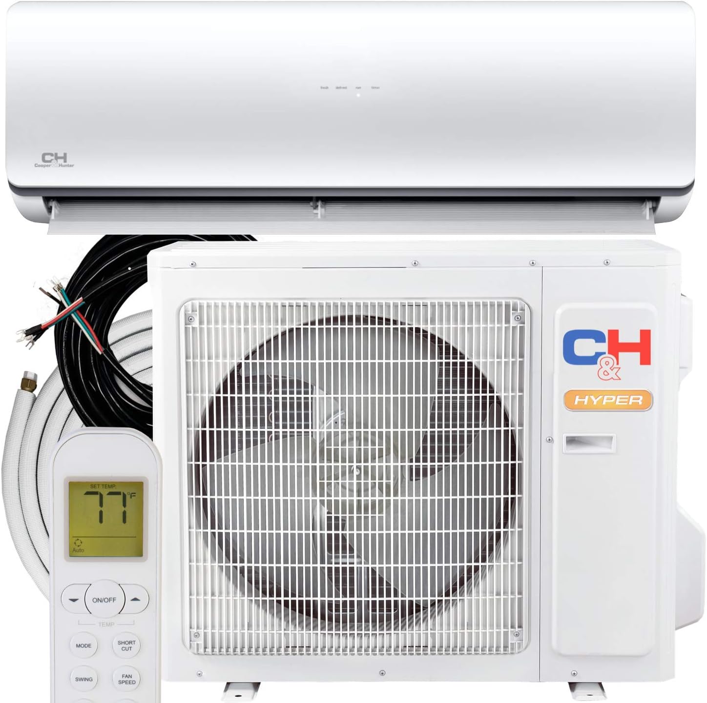 Hyper Heat 9,000 BTU, 25 SEER Ductless Mini-Split Air Conditioners -22F Heat Pump with 16FT Copper Line Set and Communication Wires