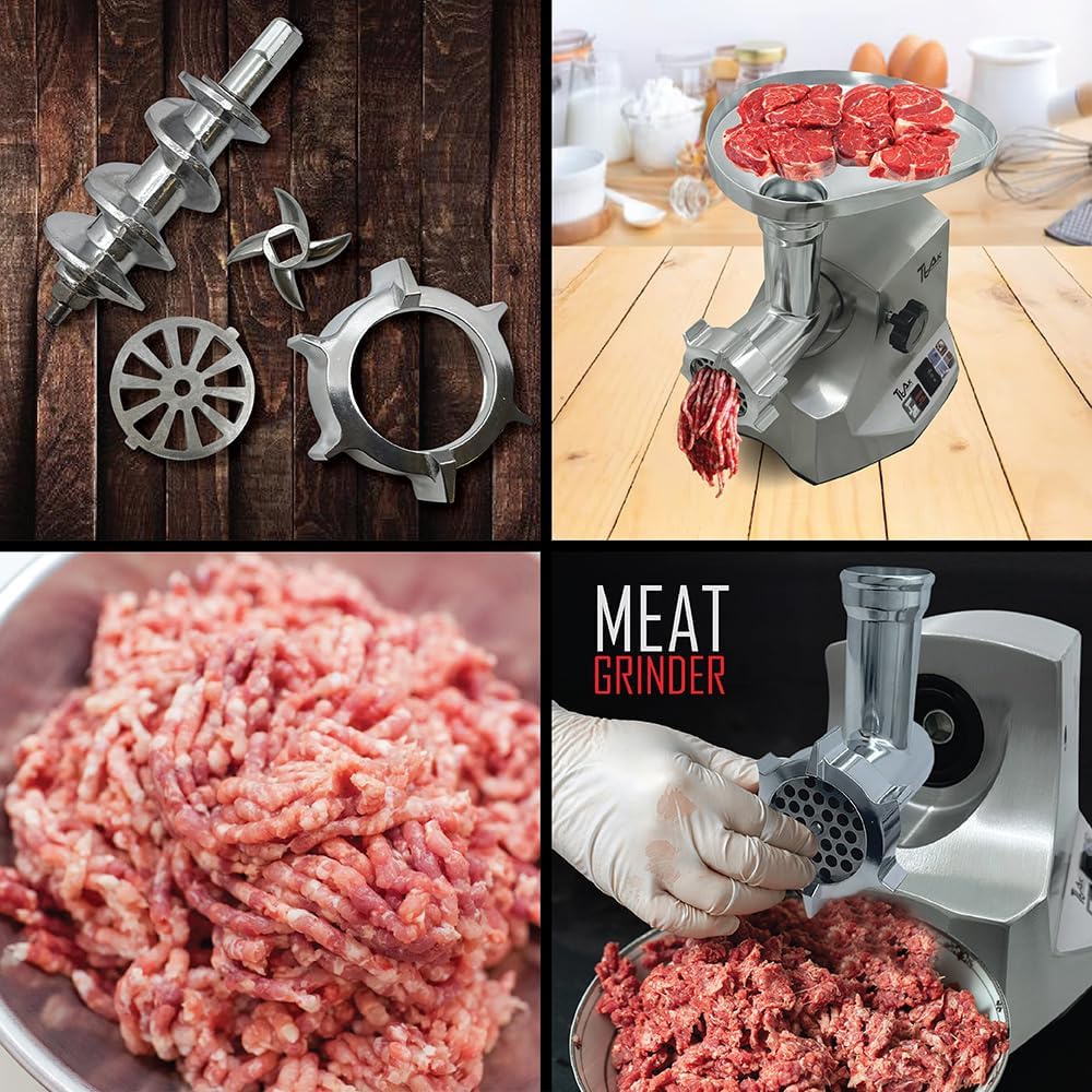 Premium Electric Meat Grinder Copper Motor 2000W Max Heavy Duty Meat Grinder-S/S Body Meat Sausage Stuffer Tubes & Kubbe, Cutting 2 Stainless Steel Blades Plate Home Kitchen