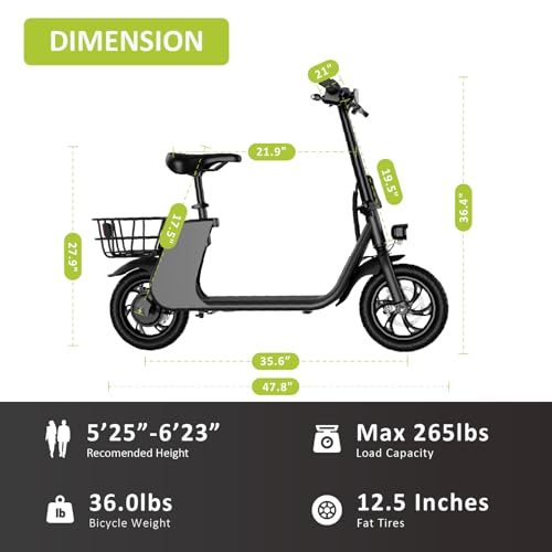 WINDHORSE Electric Scooter for Adults, Foldable E Scooter with Seat & Carry Basket, Adult Electric Scooter with 672W PWR, 288Wh Max 20MPH 20 Miles Commuter E-Scooter, 12.5" Tires