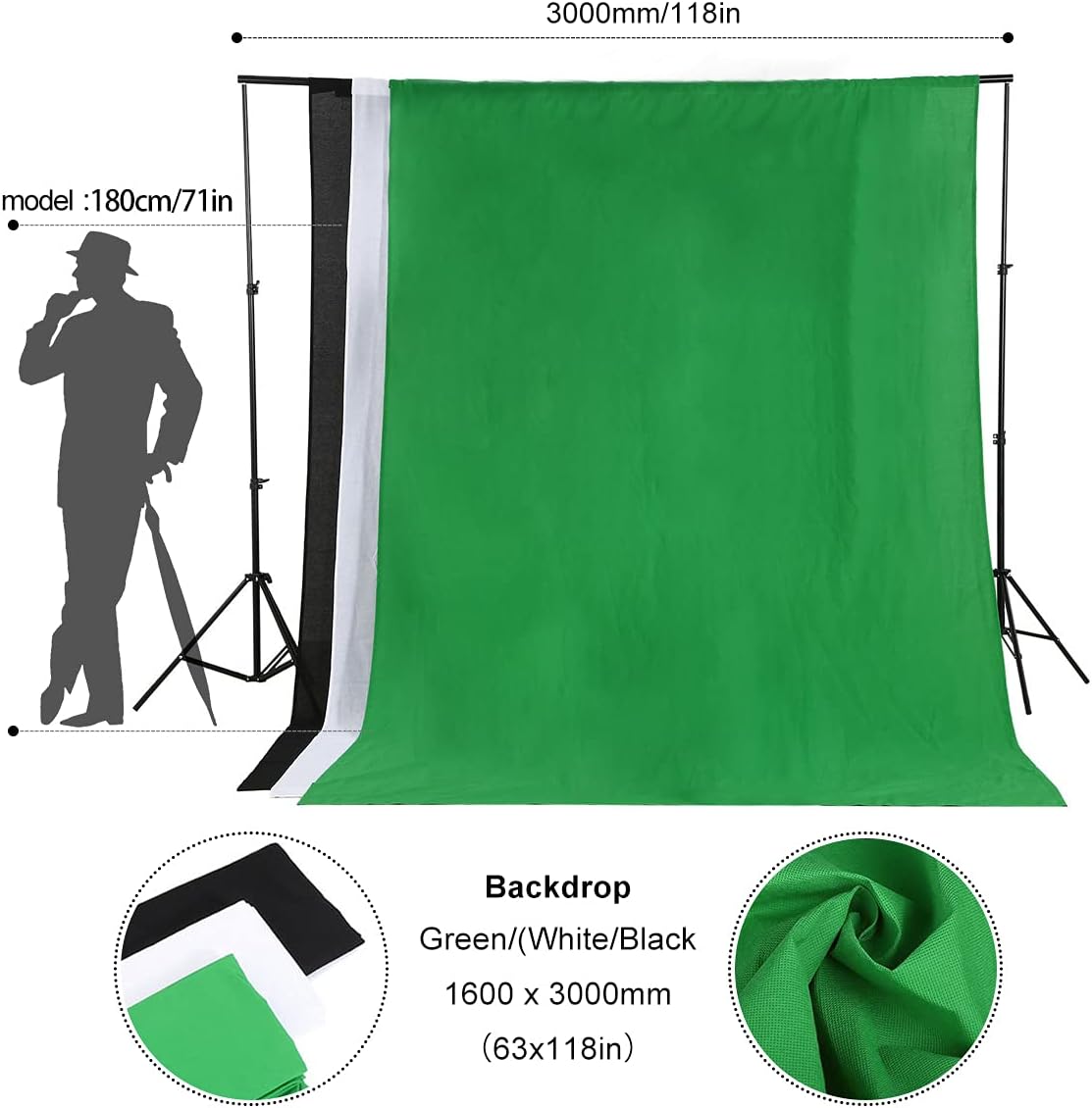 Portable Softbox Photography Video Lighting Kit Continuous Light System Background Frame Photography Photo Studio Equipment with 3 Colors Backdrop for Filming Model Portraits Advertising Shooting