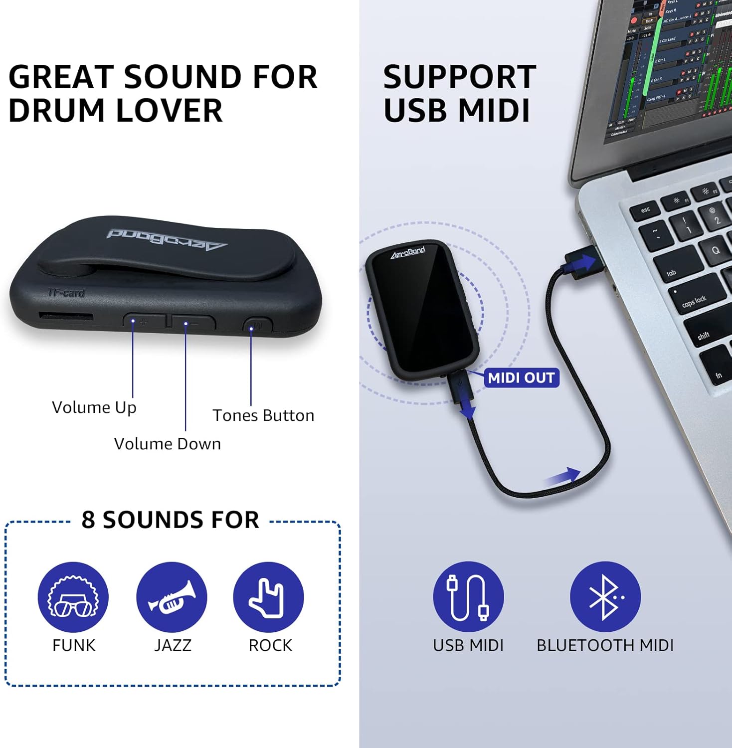 AeroBand Electronic Drum Set PocketDrum2 Pro, Air Drum Sticks & Pedals & Adapter, Playing Learning Drum Anywhere Anytime, Digital Percussion Machine 8 Sounds and USB Midi Kids Adult Drummer Gift