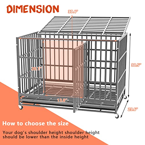 LEMBERI 48/38 inch Heavy Duty Indestructible Dog Crate, Escape Proof Dogs Cage Kennel with Lockable Wheels,High Anxiety Double Door Kennel,Extra Large Crate Indoor for Large Dog with Removable Tray
