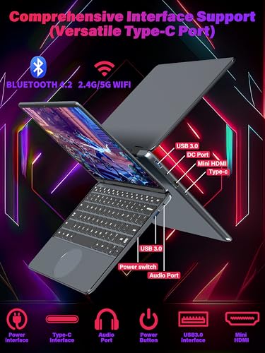 11" Convertible 2-in-1 Touchscreen Laptop, in tel N100,16GB RAM,1T SSD,FHD 1920 * 1200 IPS,Win 11 Pro PC,Backlit Keyboard, WiFi,USB-C,HDMI,Oval Trackpad,Lightweight for Business&Students