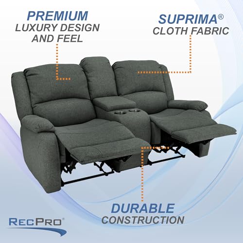 RecPro Charles 94" Double Recliner RV Sofa with Convertible Console | Zero Wall Reclining Sofa for Camper | Wall Hugger Couch | Fifth Wheel Theater Seating | Replacement RV Furniture | Fossil Cloth