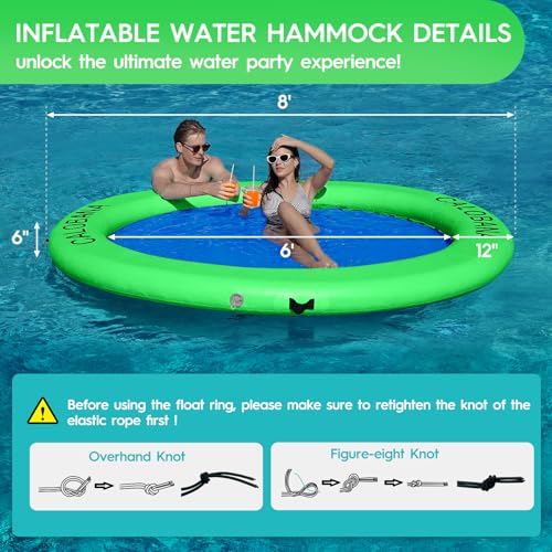 Round Floating Ring Inflatable Water Hammock Heavy Duty River Floats Lake Raft for Adults Tanning Pool Lounger Float Island Platform Pad Mat for Party
