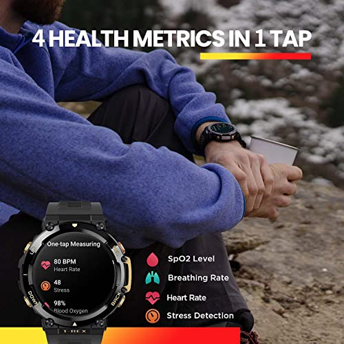 Amazfit T-Rex 2 Rugged Smart Watch, Military Certified, GPS, 24-Day Battery Life, Heart Rate, VO2, SPO2 Monitoring, Pacer, Altitude, 10 ATM Water-Resistant, Sleep Monitoring (Black)