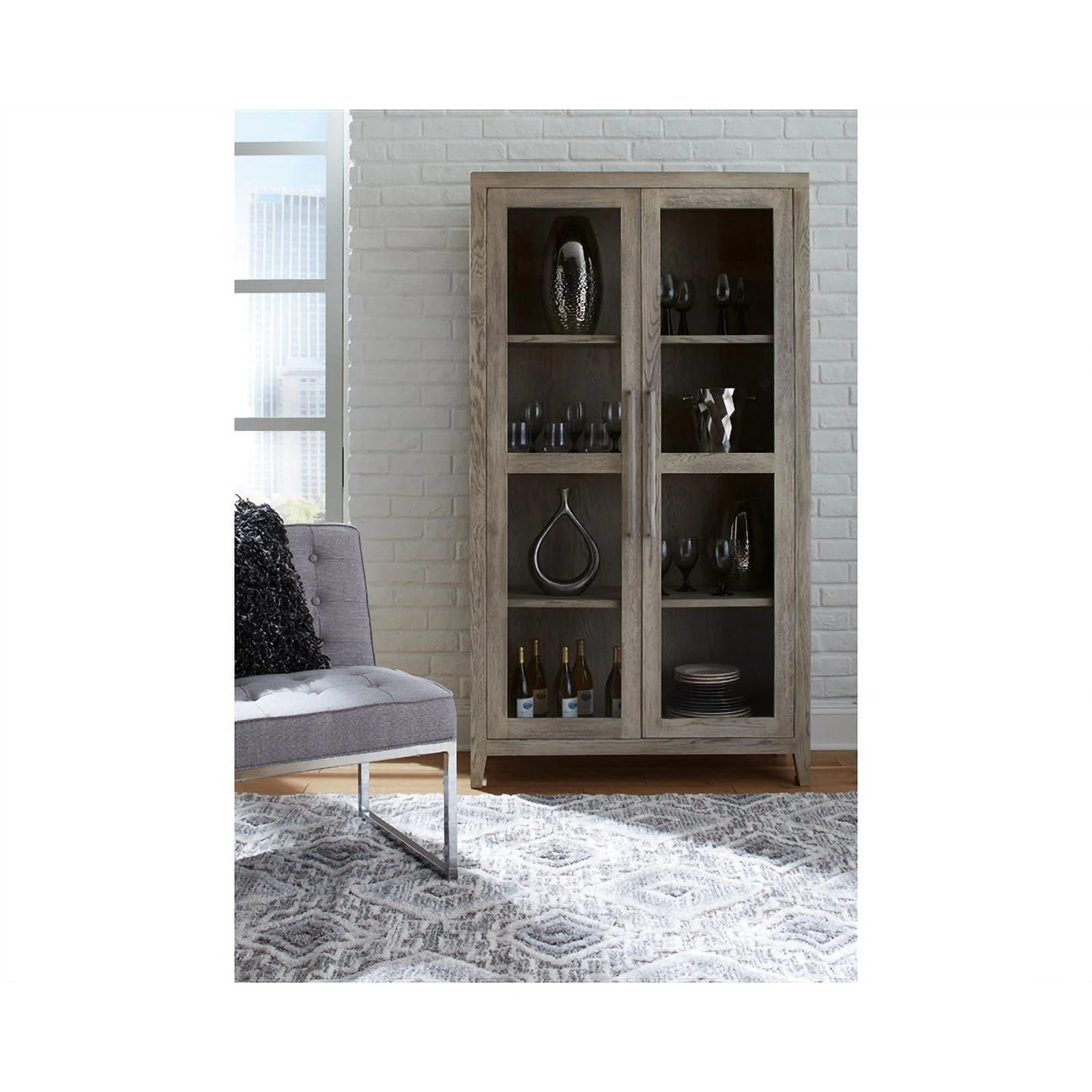 Ashley Furniture Dalenville 2-Door Wood Accent Cabinet in Antiqued Light Gray