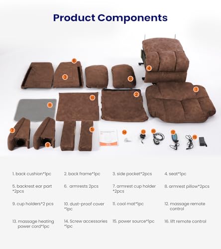 Power Lift Recliner Chair for Elderly,Upgraded Lift Chair,Recliners on Clearance with Massage,Designed for Adults with 2 Cup Holders Side Pockets and a Cool Mat,Ideal for Living Spaces-Grey