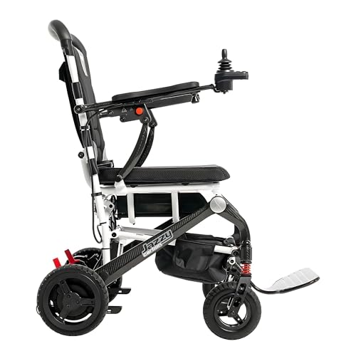Pride Mobility Jazzy Carbon Power Chair - Electric Wheelchair for Adults, 300 Lbs Weight Capacity, 12 Ah Battery, White, 17"x17" Black Foam Seat