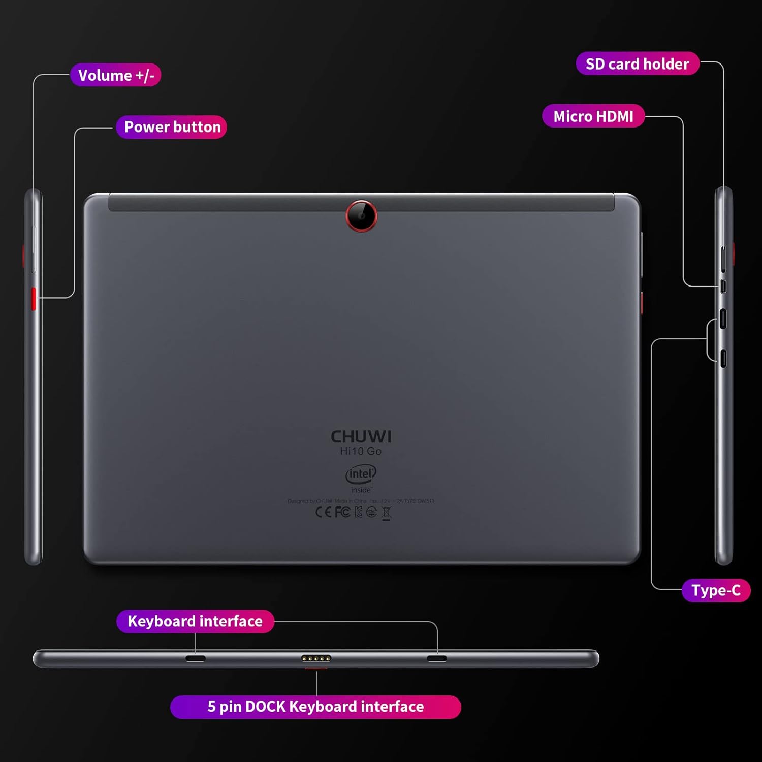 Tablet 10.1 inch Windows 11 Tablet PC,CHUWI Hi10 Go Celeron N5100, 6GB RAM+128GB ROM Up to 512GB,1920 * 1200 IPS HD,2.4G/5G WiFi/Type-C/HDMI/USB3.0 /USB2.0/Micro HD/Bluetooth 4.2,1 Year Warranty