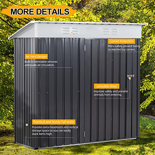 Shintenchi 6X4 FT Outdoor Storage Shed,Waterproof Metal Garden Sheds with Lockable Double Door,Weather Resistant Steel Tool Storage House Shed for Yard,Garden,Patio,Lawn,Grey