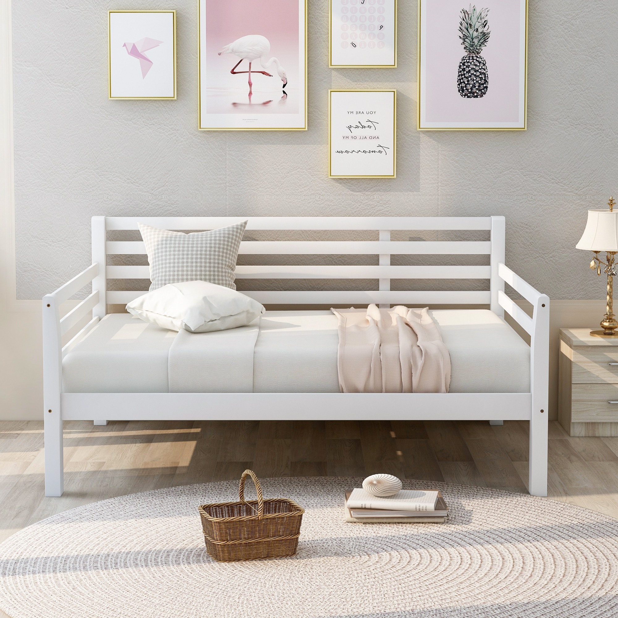 Dawn Whisper Wooden Full Size Daybed with Clean Lines, White