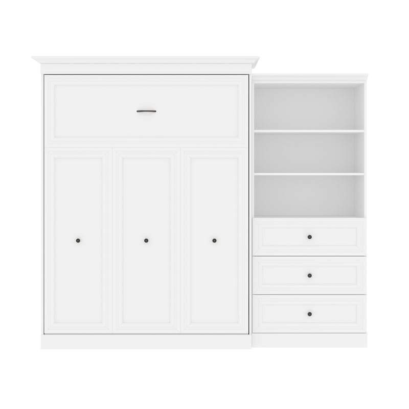 Atlin Designs Wood Queen Murphy Bed and Organizer with Drawers in White