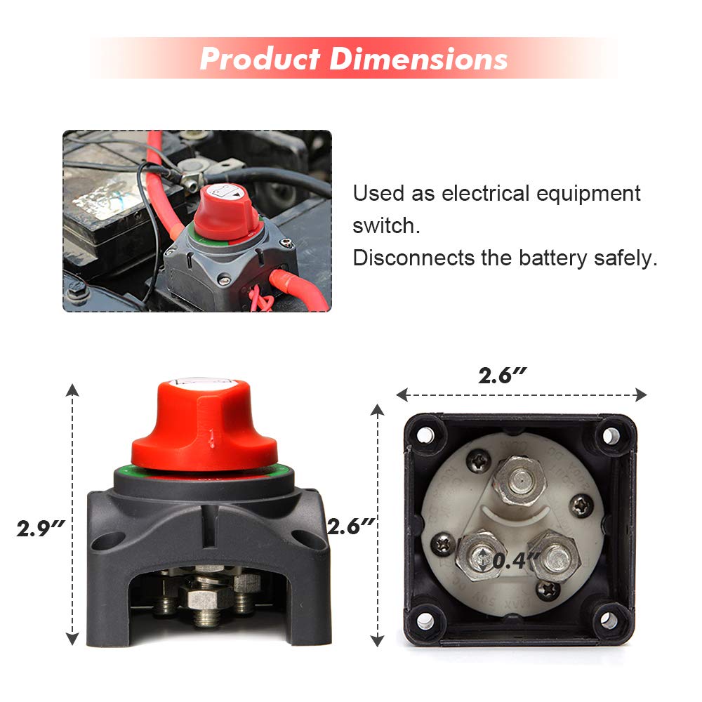 1-2-Both-Off Battery Switch, 12-48V 200-1000 Amps Battery Power Cutoff Master Switch Disconnect Isolator for Car Vehicle RV ATV UTV Marine Boat Pack of 2
