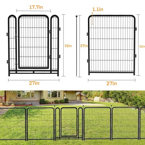 Tall Garden Fence, 32in(H) Dog Fence Outdoor for Yard. 12 Panels Total 27Ft(L) No Dig Fence, Suitable for Indoor or Outdoor Use Play Pens for Puppys, Large Dog Pen, Rabbit Fence for Garden