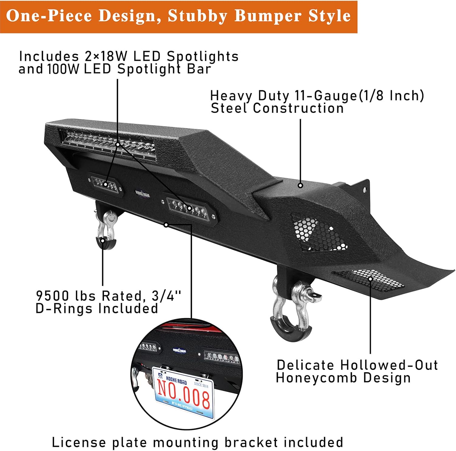 Hooke Road Tacoma Rear Bumper w/Sensor Holes + Front Bumper Kit for Toyota Tacoma 3rd Gen 2016 2017 2018 2019 2020 2021 2022
