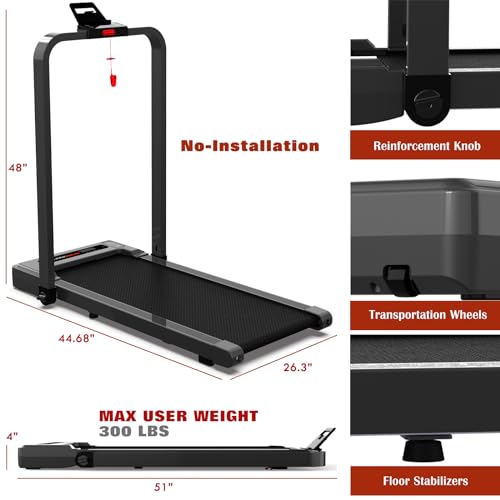 Walking Pad Treadmill, Under Desk Treadmills for Home Office, Mini Compact for Small Space, Mini Compact Folding Porable Running Machine