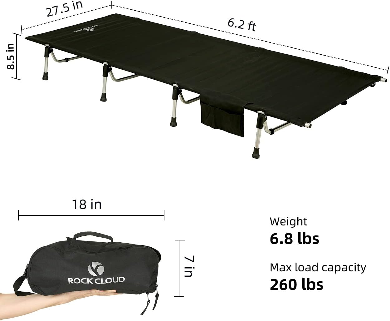 Rock Cloud Portable Camping Cot Ultralight Folding Camp Cots for Backpacking Hiking Beach