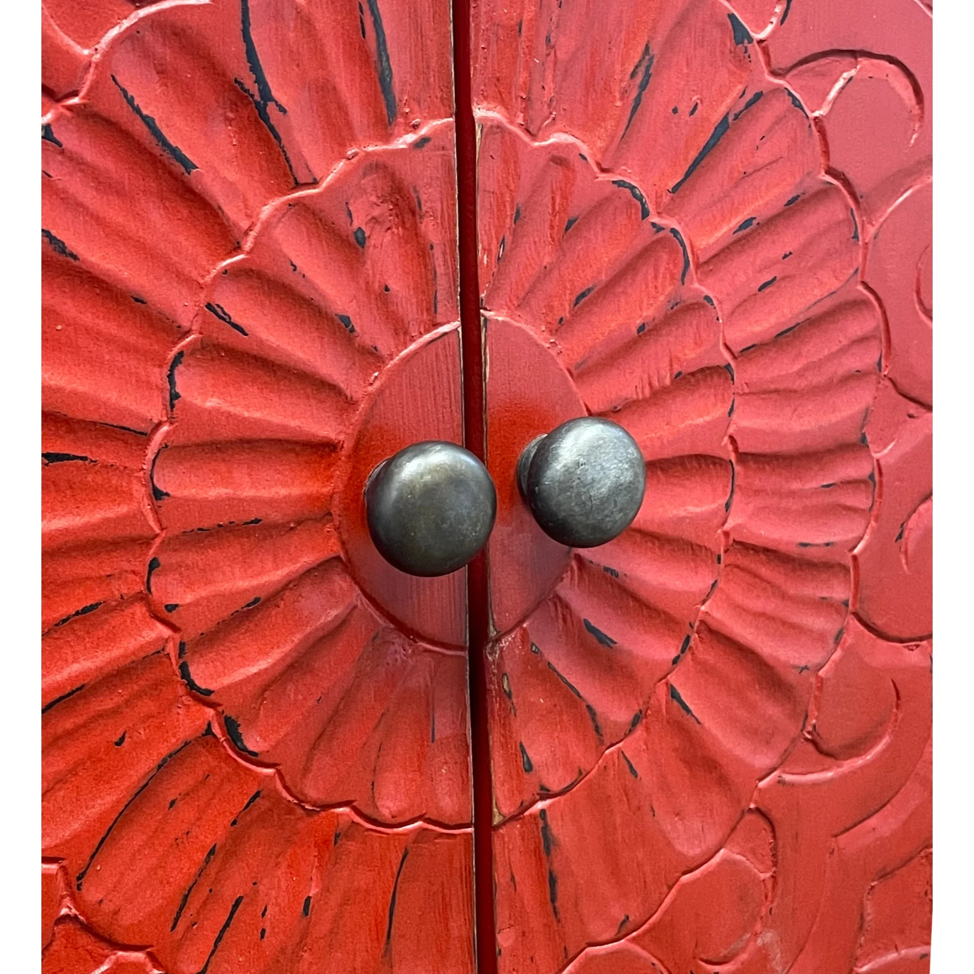 Besthom Shabby Chic Cottage Wood Carved Accent Cabinet - 15"L x 28"W x 43"H Distressed Red