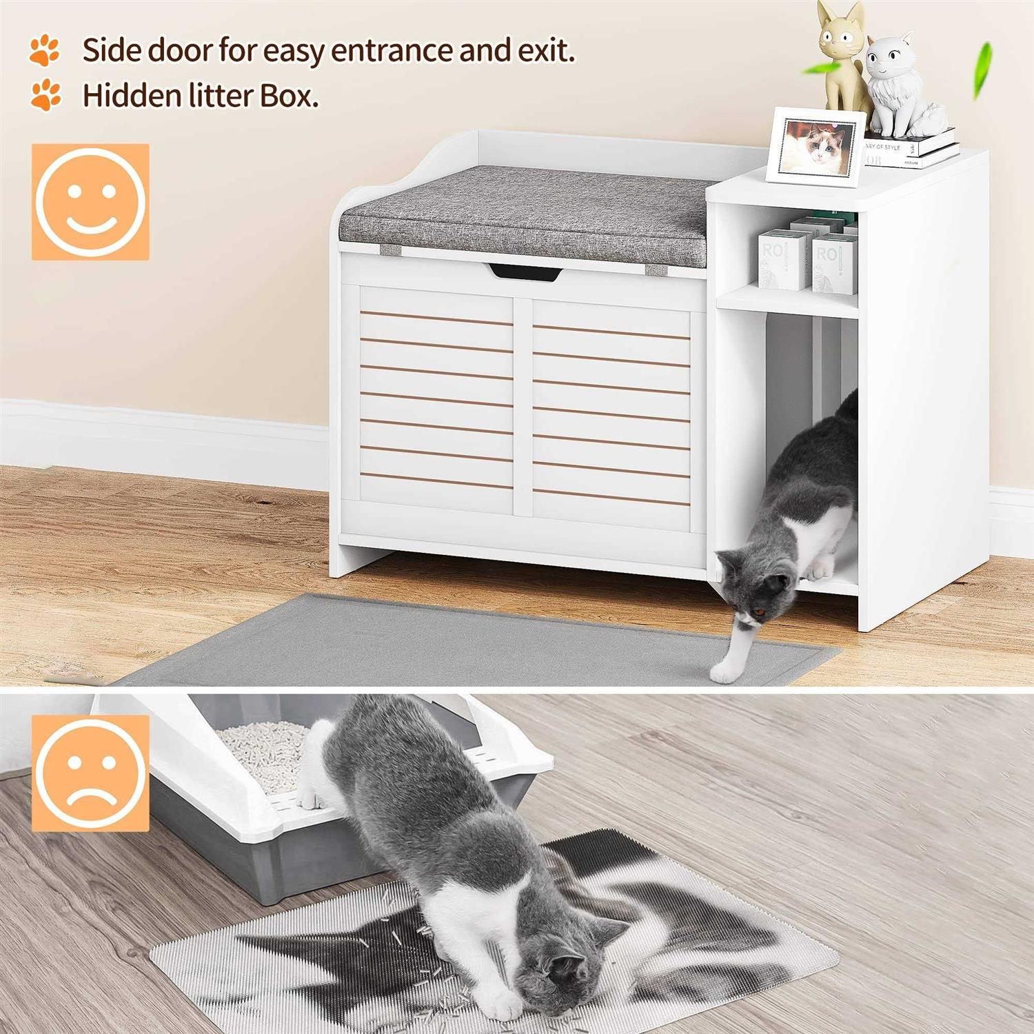 IDEALHOUSE Litter Box Enclosure with Top Opening with Cushion Cat Litter Box Furniture Hidden - Pet Supplies online store
