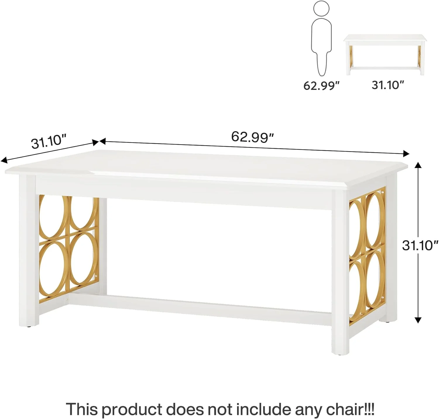 63 Inch Executive Desk, Modern Office Desk with Gold Metal Legs, Large Computer Desk for Home Office
