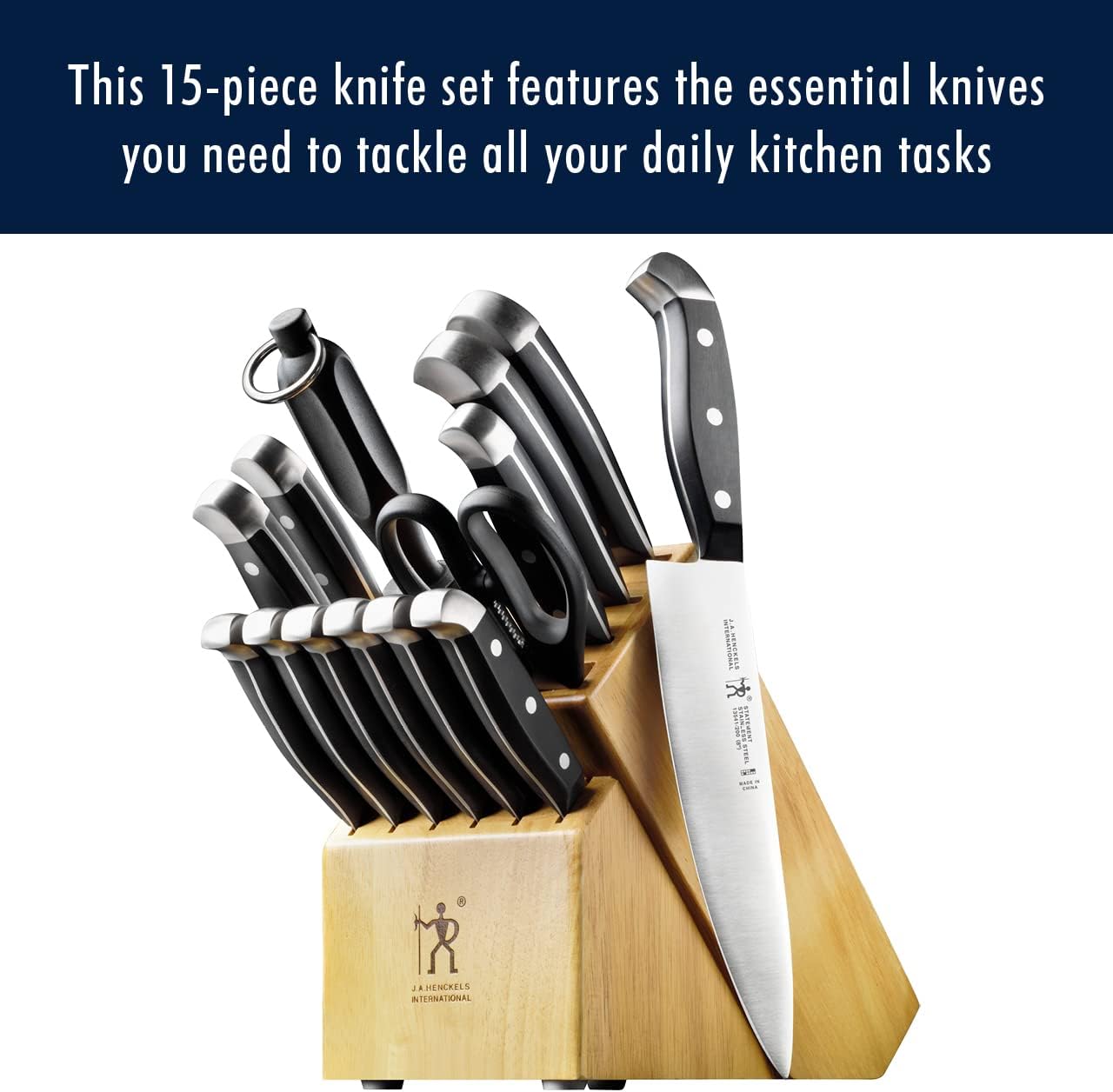 HENCKELS Premium Quality 15-Piece Knife Set with Block and Knife Sharpener