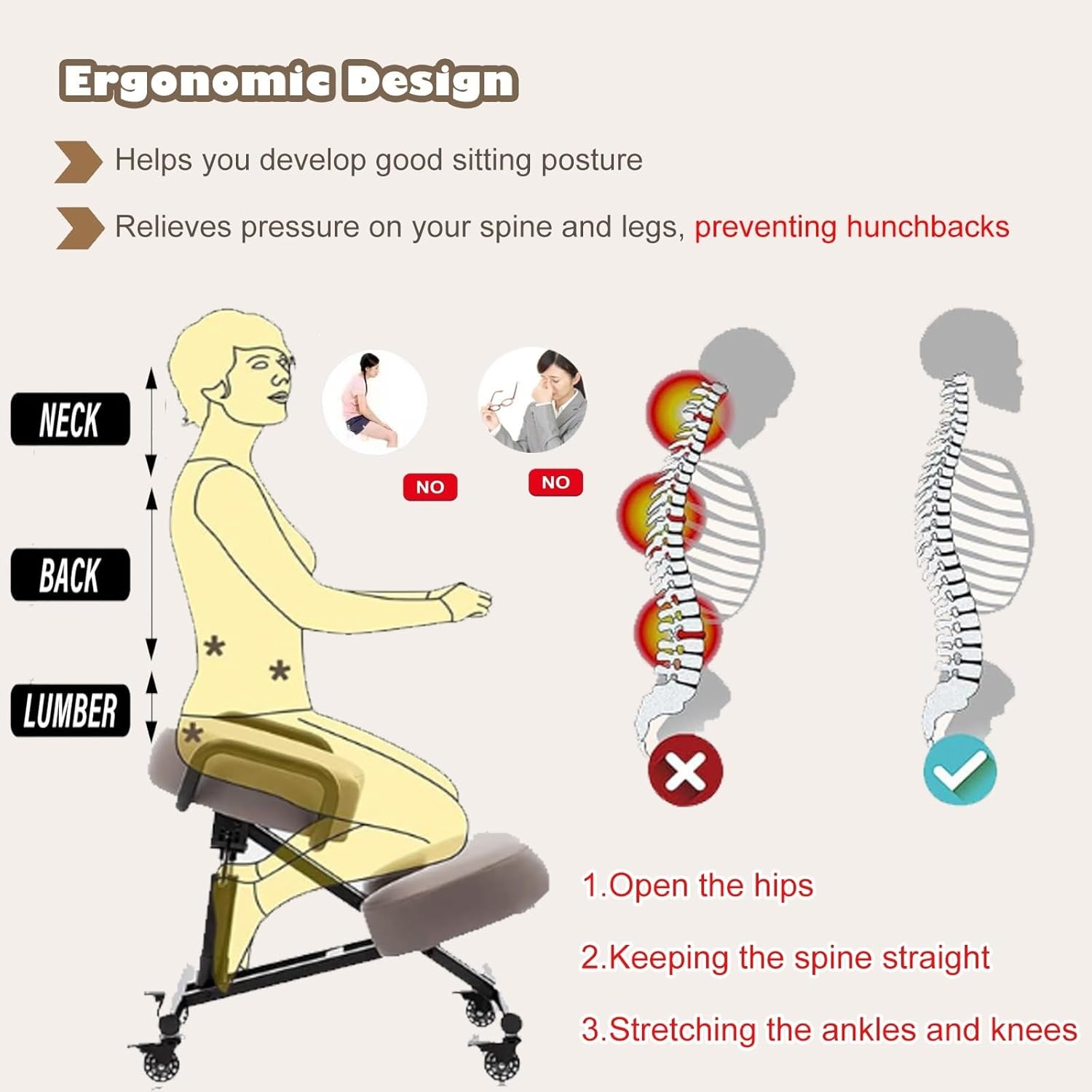 Desk Kneeling Chairs Posture Chair for Desk - Ergonomic Chair Kneeling Chair with Arm - Posture Chair for Computer Workers Yoga Lovers Meditation Fanatics - Thick Comfortable Cushions