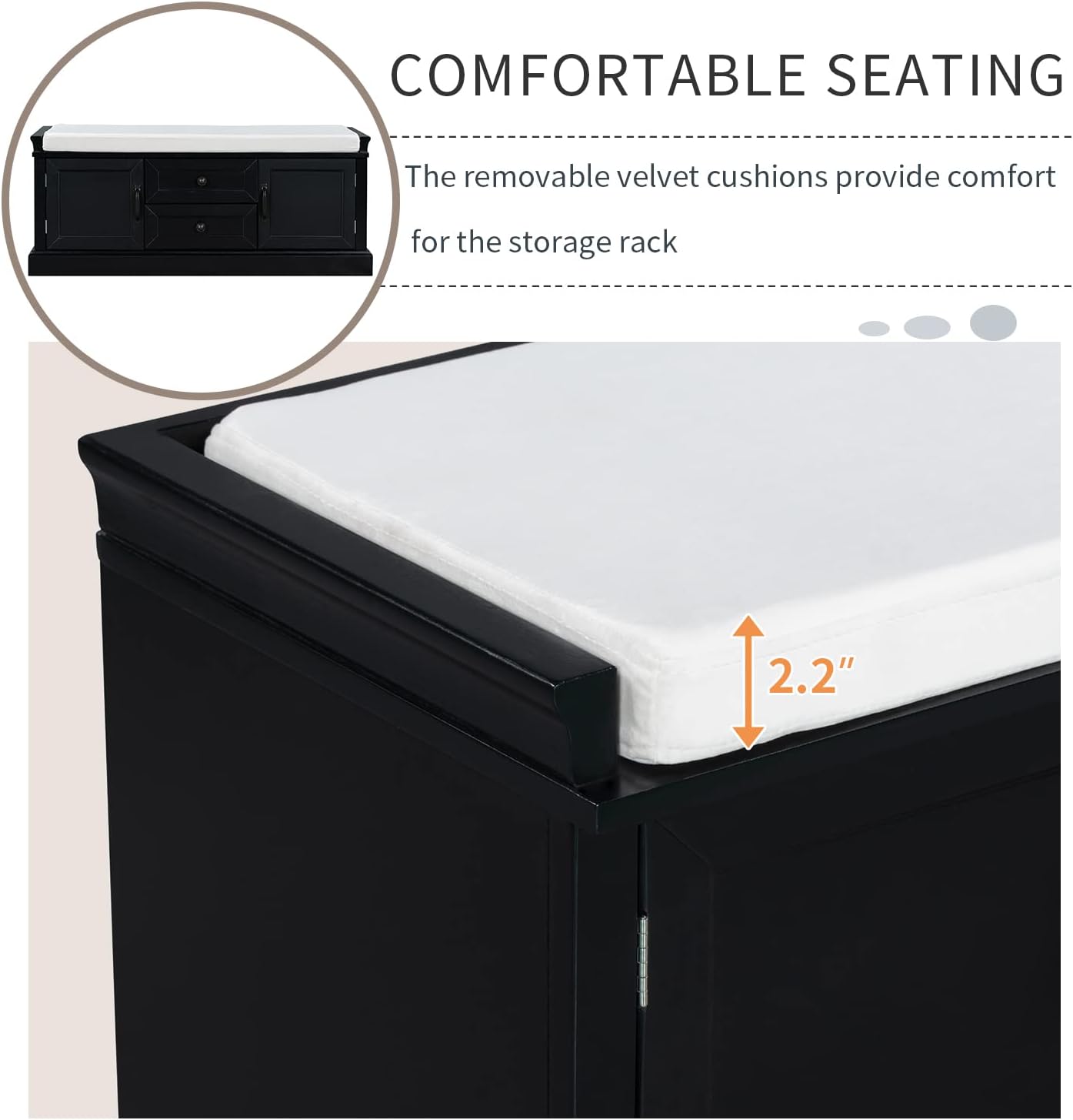 NicBex Storage Bench with 2 Drawers and 2 Cabinets Modern Seat Bench with Storage and Seating Bench,Shoe Storage Organizer with Removable Cushion for Living Room, Entryway, Black