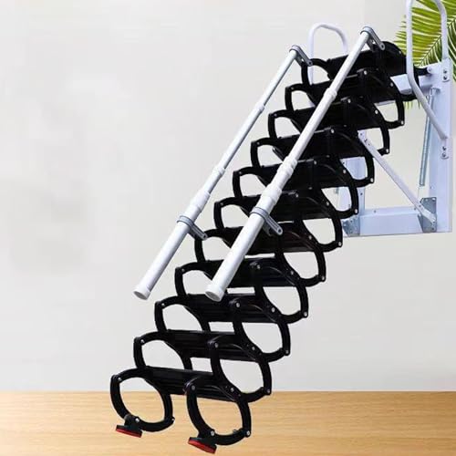 Wall-Mounted Folding Stairs, Folding Loft Staircase with Handrails,Telescoping Attic Ladder with Pull Down System, 12 Steps Attic Stairs, Home Indoor Outdoor Attic (Black)