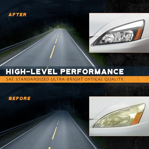 LED Headlight Assembly for 03 04 05 06 07 Honda Accord, for 2003-2007 Accord OE Headlamp with Sequential Turn Signal, Black Housing Clear ReflectorLeft+Right
