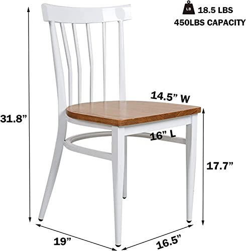 LUCKYERMORE Heavy Duty Metal Dining Chair Set of 2, Stackable Commercial Chair with Wood Seat, Metal Frame, 450lbs Capacity, for Kitchen, Restaurant, Dining Room, Fully Assembled, Ladder Back, Black