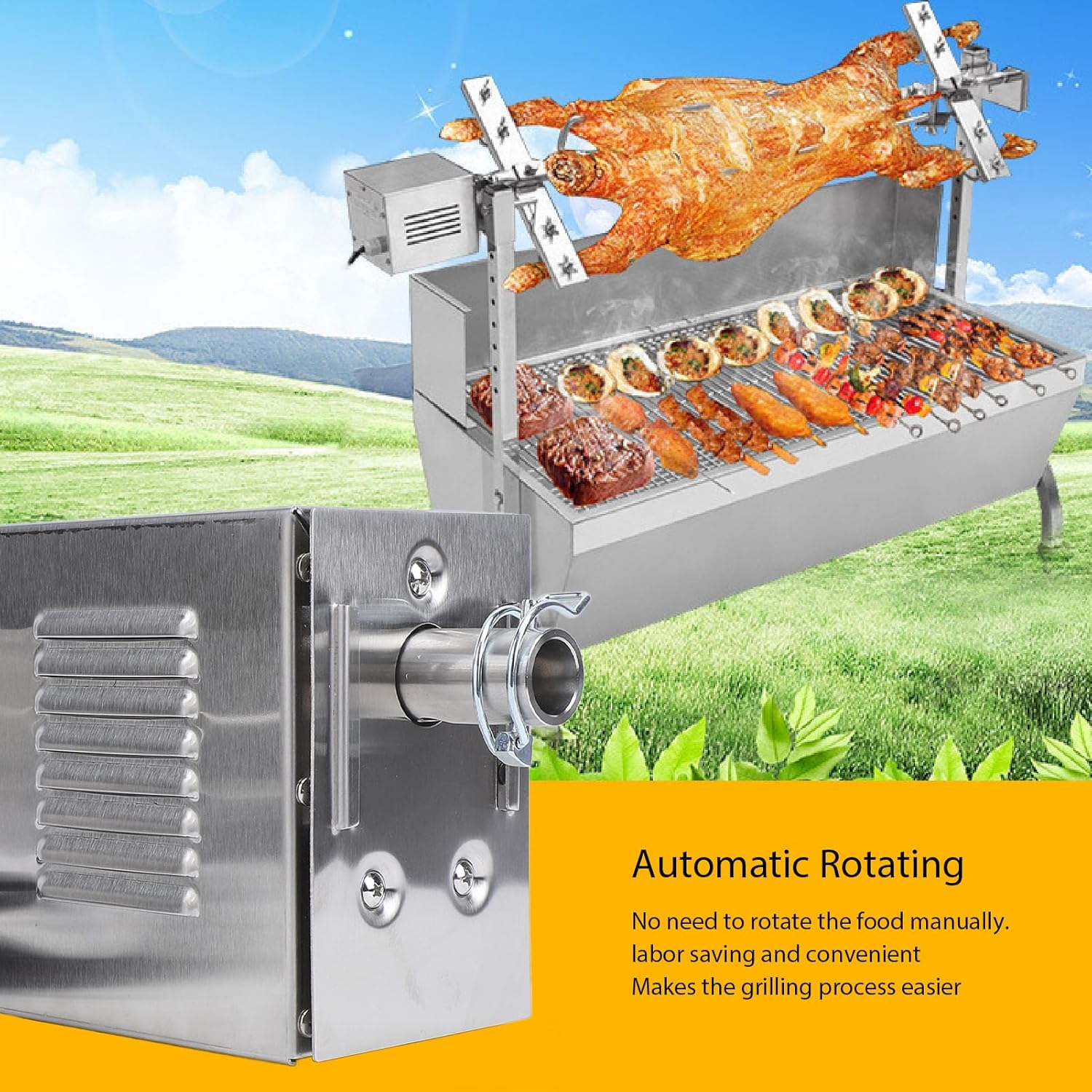 45W Electric Grill Rotisserie Motor, Stainless Steel Barbecue Replacement Motor for Pig Goat Chicken Rotisserie Roaster