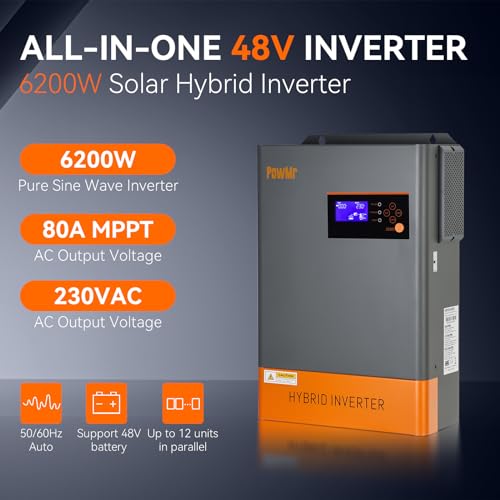 Solar Inverter 5000W 48V Off Grid Inverter 120VAC Pure Sine Wave Inverter Charger 48v Solar Inverter with MPPT Charger 5000W Inverter for Home, RV, Truck, Off-Grid,Lead-Acid/Lithium