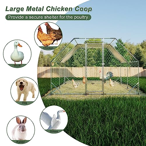 Large Metal Chicken Coop Run with Cover,13 x 10 x 6.4 FT Walk-in Poultry Cage Run with Lockable Doors,Chicken Pen for Outdoor, Backyard, and Farm,Suitable for Chickens and Other Poultry