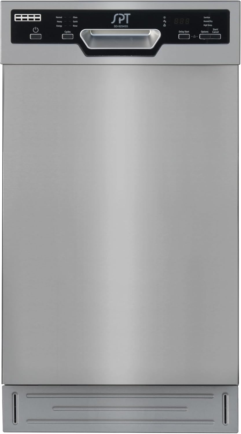 SPT SD-9254SSB 18″ Wide Built-In Stainless Steel Dishwasher w/Heated Drying, ENERGY STAR, 6 Wash Programs, 8 Place Settings and Stainless Steel Tub