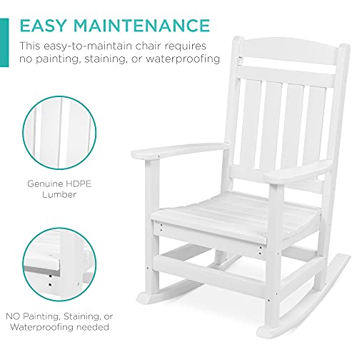 Best Choice Products All-Weather Rocking Chair, Indoor Outdoor HDPE Porch Rocker for Patio, Balcony, Backyard, Living Room w/ 300lb Weight Capacity, Contoured Seat - Gray