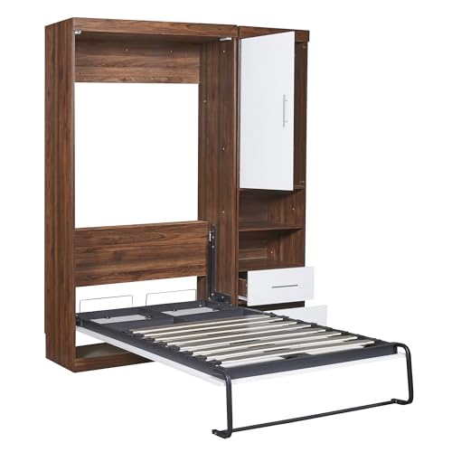 Murphy Bed Wall Bed Chest Versatility Bed, Queen Size Wood Murphy Bed Wall Bed Frame, Foldable Platform Bed Folded into Cabinet, Space Saving, Suitable for Guest bedrooms and Offices (White@Q*)