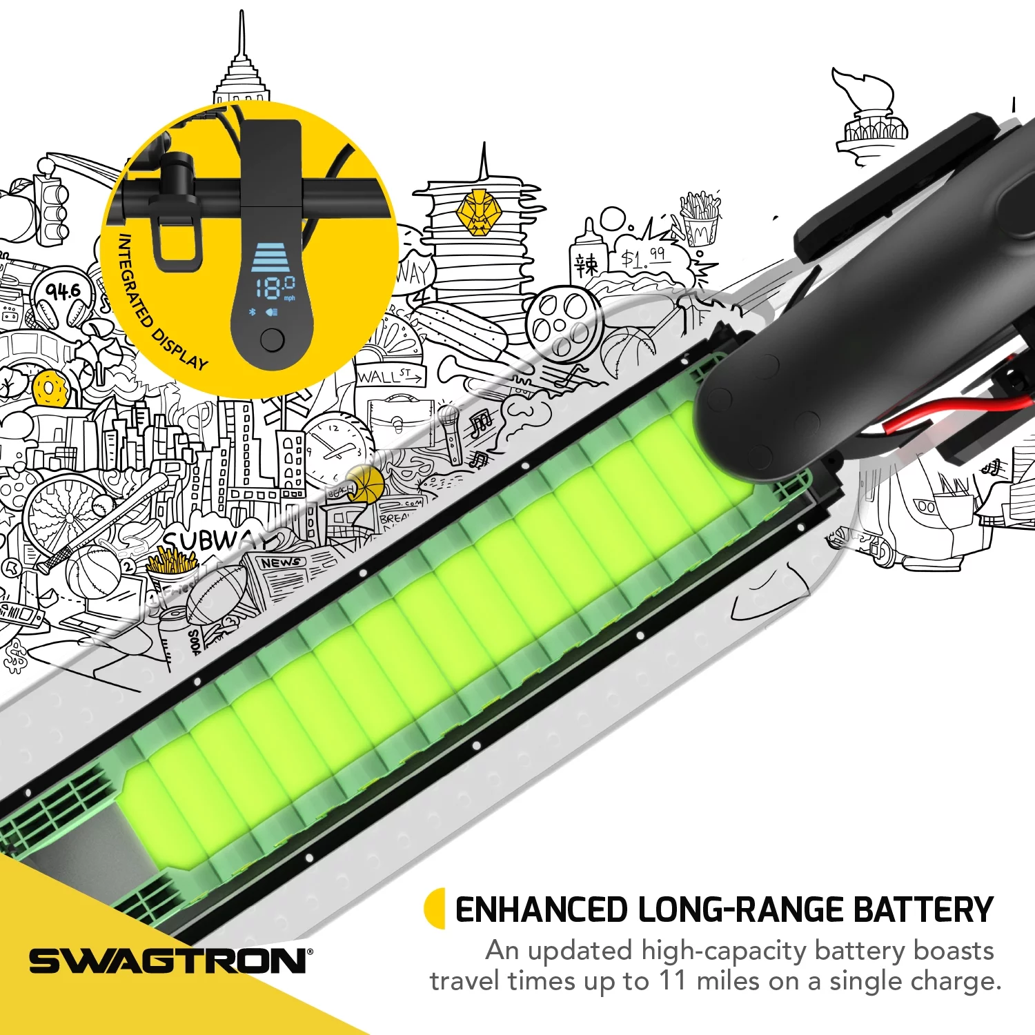 Swagtron Adult Electric Scooter Swagger 5 Boost, 320 lb Weight Limit, 8.5 Inch No-flat Tires, 300W Motor, Quick Folding, 18 Mph, UL 2272 Certified, Long Range