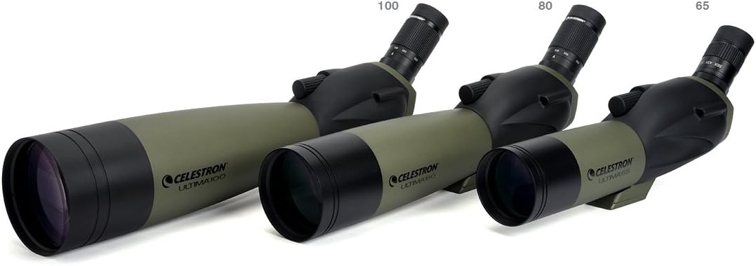 Celestron – Ultima 100 Angled Spotting Scope – 22 to 66x100mm Zoom Eyepiece – Multi-Coated Optics for Bird Watching, Wildlife, Scenery and Hunting – Waterproof & Fogproof– Includes Soft Carrying Case