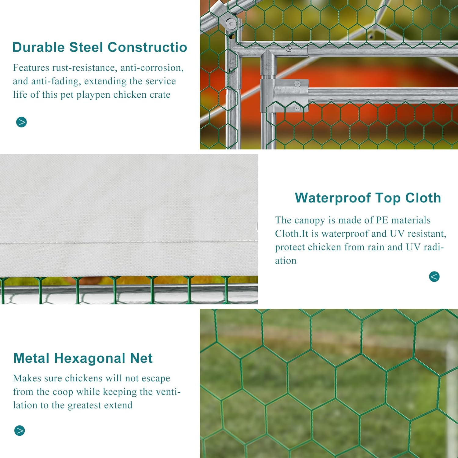 Oarlike Metal Chicken Coop for 20 Chickens Large Chicken Runs for Yard with Cover Galvanized Steel Chicken Pen Outdoor for Hen Duck Rabbits Goose Puppy Heavy Duty Walk-in Poultry Cage for Outside