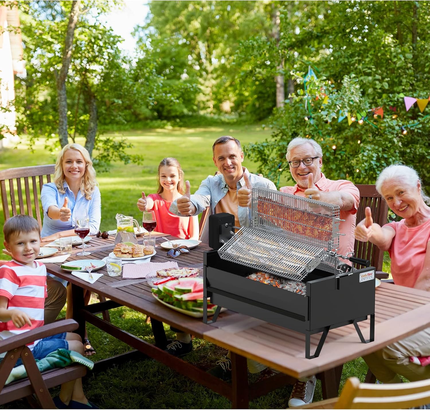 Onlyfire 2 IN 1 Charcoal Grill Rotisserie Kit with 3 Stainless Steel Rotating Baskets and 24 In Grill Grate, Auto Swivel BBQ Roasting Machine for Outdoor Patio Backyard, Multi-functional Camping Grill