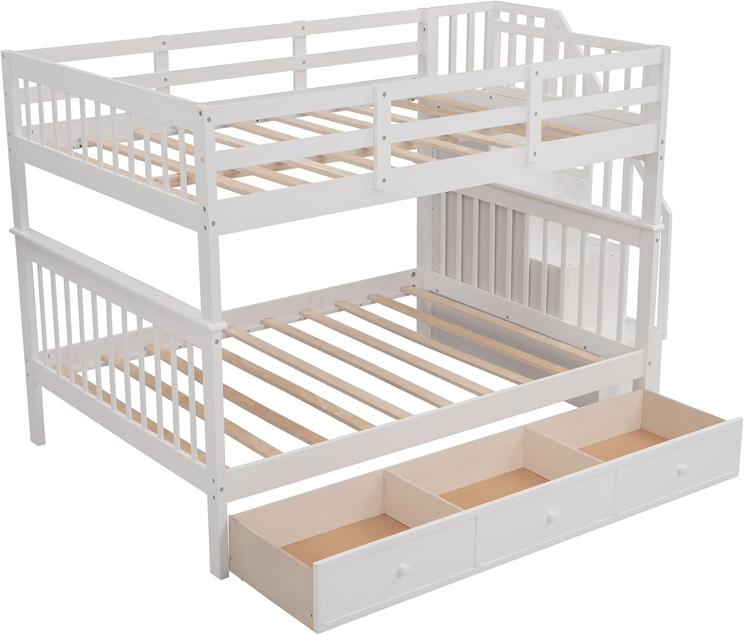 Harper & Bright Designs Full Over Full Bunk Bed with Stairs, Wooden Full Bunk Bed with Storage Drawers for Kids Teens Adults - White