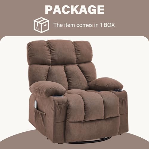 Massage Rocker Recliner Chair with Heat and Vibration Ergonomic Rocking Lounge Chair for Living Room Comfy Overstuffed Recliner with 4 Side Pockets,2 Cup Holders, USB Charge Port, Grey