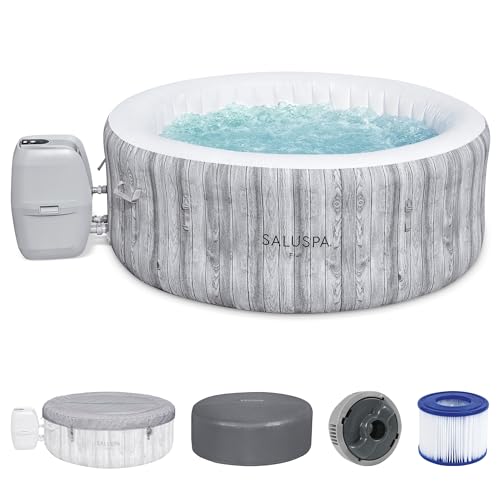 Bestway SaluSpa Cancun AirJet 2 to 4 Person Inflatable Hot Tub, 71 x 26 Inch Round Portable Outdoor Spa with 120 Soothing Jets and Cover, Gray